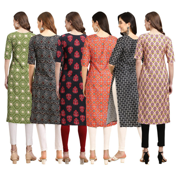 STYLISH CREPE MULTICOLOR PRINTED STRAIGHT SET OF 6 COMBO KURTA 338-373-345-365-362-332