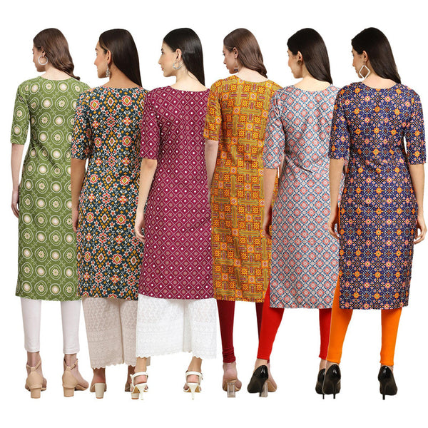 STYLISH CREPE MULTICOLOR PRINTED STRAIGHT SET OF 6 COMBO KURTA 338-383-355-333-372-369