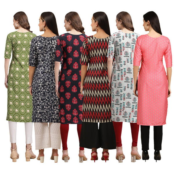 STYLISH CREPE MULTICOLOR PRINTED STRAIGHT SET OF 6 COMBO KURTA 338-388-345-382-340-371