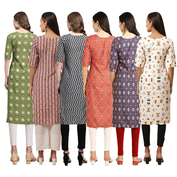 STYLISH CREPE MULTICOLOR PRINTED STRAIGHT SET OF 6 COMBO KURTA 338-389-336-365-358-386