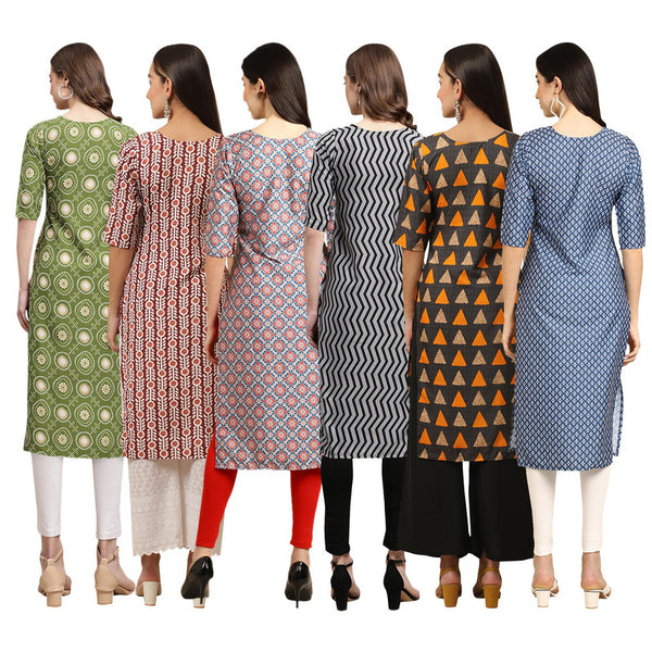 STYLISH CREPE MULTICOLOR PRINTED STRAIGHT SET OF 6 COMBO KURTA 338-389-372-336-387-367