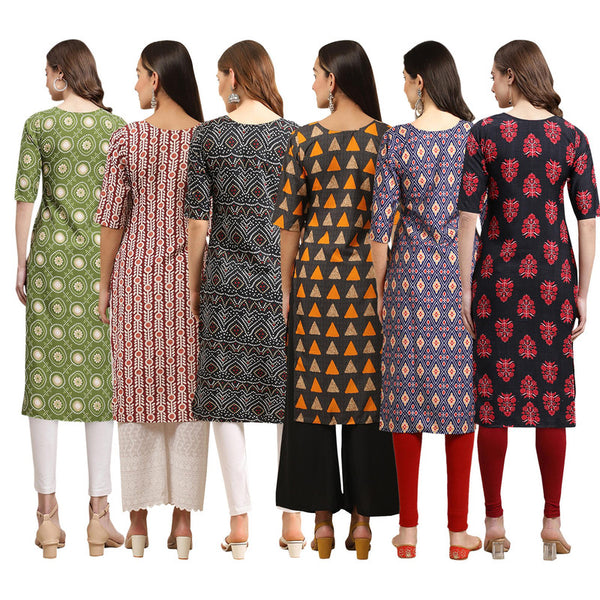 STYLISH CREPE MULTICOLOR PRINTED STRAIGHT SET OF 6 COMBO KURTA 338-389-373-387-358-345