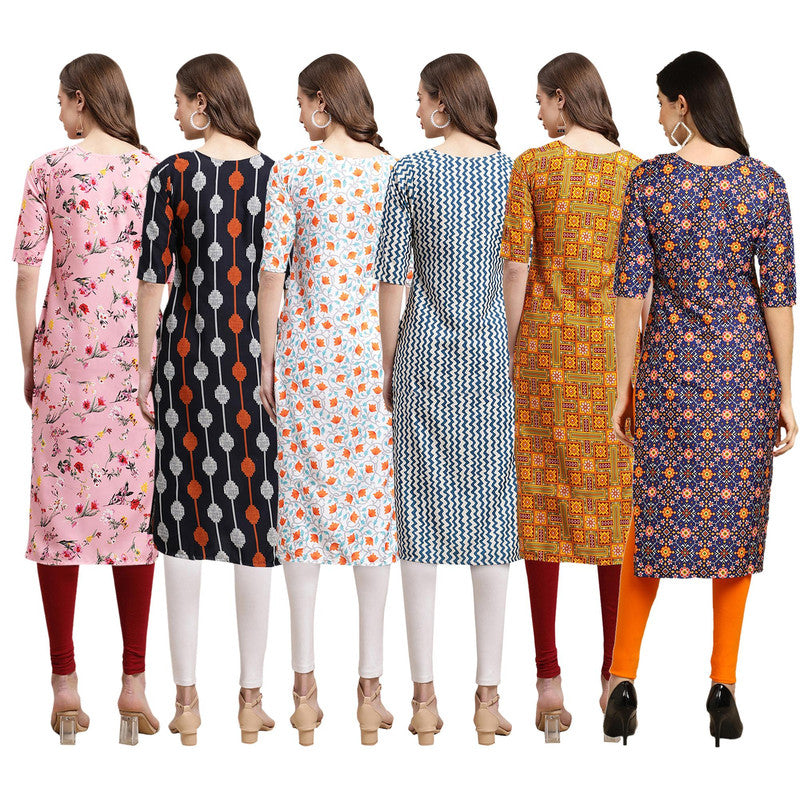 STYLISH CREPE MULTICOLOR PRINTED STRAIGHT SET OF 6 COMBO KURTA 339-330-334-331-333-369