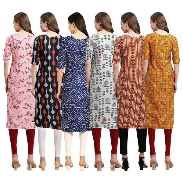 STYLISH CREPE MULTICOLOR PRINTED STRAIGHT SET OF 6 COMBO KURTA 339-330-366-340-344-333