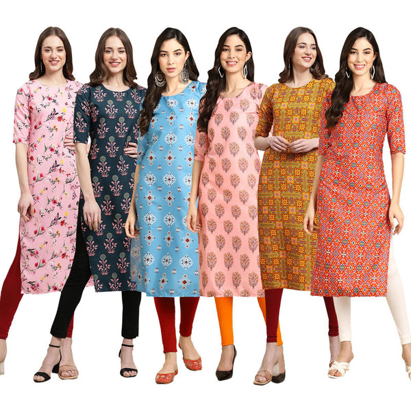 STYLISH CREPE MULTICOLOR PRINTED STRAIGHT SET OF 6 COMBO KURTA 339-335-361-368-333-365