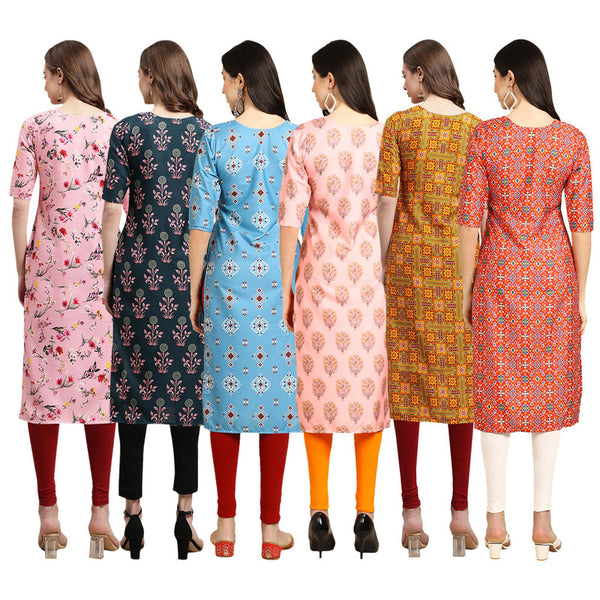 STYLISH CREPE MULTICOLOR PRINTED STRAIGHT SET OF 6 COMBO KURTA 339-335-361-368-333-365