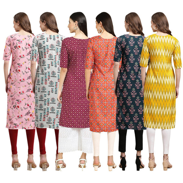 STYLISH CREPE MULTICOLOR PRINTED STRAIGHT SET OF 6 COMBO KURTA 339-340-355-365-335-329