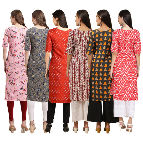 STYLISH CREPE MULTICOLOR PRINTED STRAIGHT SET OF 6 COMBO KURTA 339-341-370-389-387-346