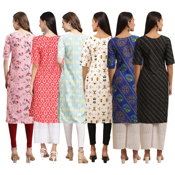 STYLISH CREPE MULTICOLOR PRINTED STRAIGHT SET OF 6 COMBO KURTA 339-346-343-386-391-385