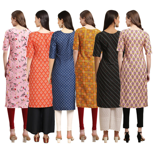 STYLISH CREPE MULTICOLOR PRINTED STRAIGHT SET OF 6 COMBO KURTA 339-354-364-333-385-332