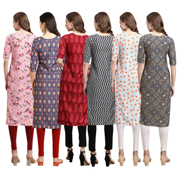 STYLISH CREPE MULTICOLOR PRINTED STRAIGHT SET OF 6 COMBO KURTA 339-358-337-336-334-341