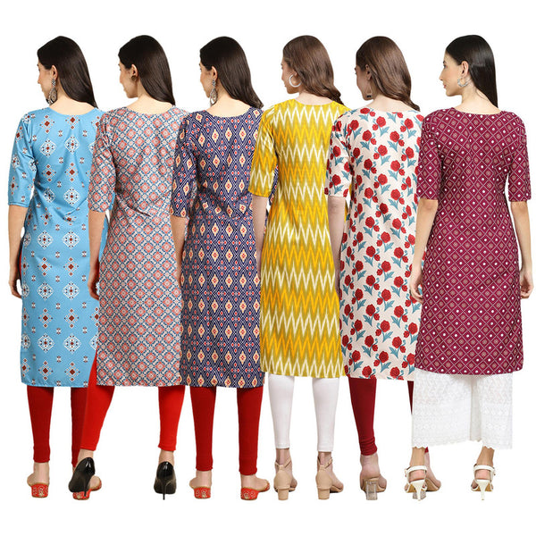 STYLISH CREPE MULTICOLOR PRINTED STRAIGHT SET OF 6 COMBO KURTA 361-372-358-329-342-355