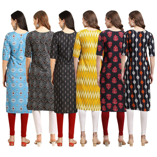 STYLISH CREPE MULTICOLOR PRINTED STRAIGHT SET OF 6 COMBO KURTA 361-373-359-329-345-330