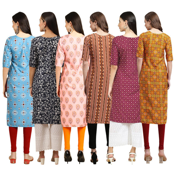 STYLISH CREPE MULTICOLOR PRINTED STRAIGHT SET OF 6 COMBO KURTA 361-388-368-344-355-333