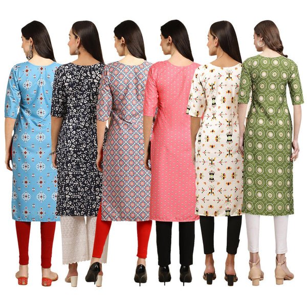 STYLISH CREPE MULTICOLOR PRINTED STRAIGHT SET OF 6 COMBO KURTA 361-388-372-371-386-338