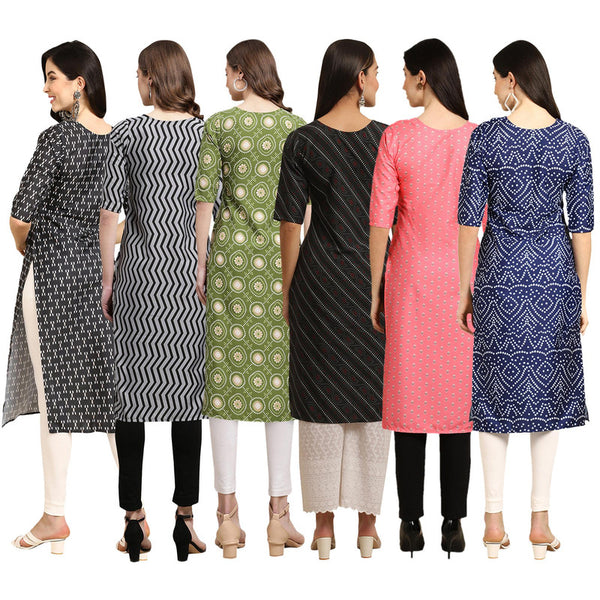 STYLISH CREPE MULTICOLOR PRINTED STRAIGHT SET OF 6 COMBO KURTA 362-336-338-385-371-366