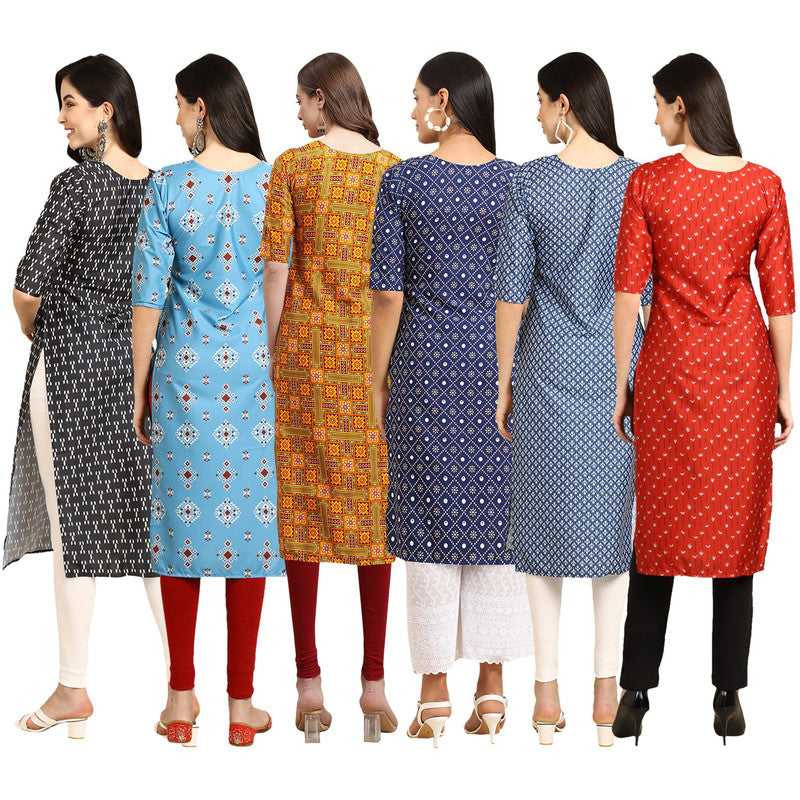 STYLISH CREPE MULTICOLOR PRINTED STRAIGHT SET OF 6 COMBO KURTA 362-361-333-353-367-370