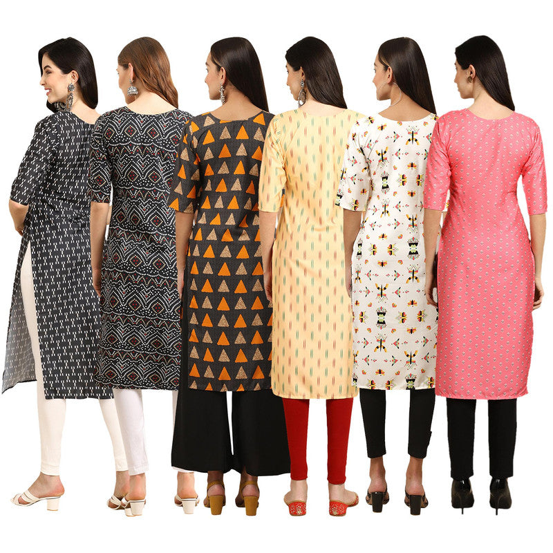 STYLISH CREPE MULTICOLOR PRINTED STRAIGHT SET OF 6 COMBO KURTA 362-373-387-360-386-371