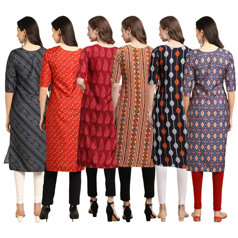 STYLISH CREPE MULTICOLOR PRINTED STRAIGHT SET OF 6 COMBO KURTA 363-370-337-344-330-358