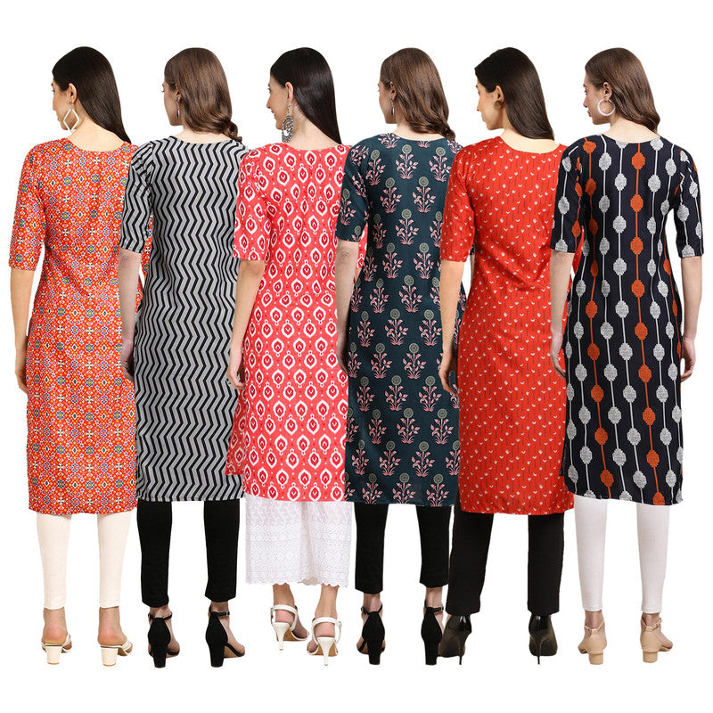 STYLISH CREPE MULTICOLOR PRINTED STRAIGHT SET OF 6 COMBO KURTA 365-336-346-335-370-330