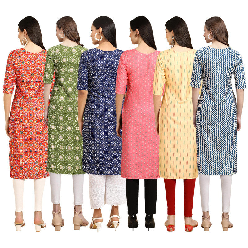 STYLISH CREPE MULTICOLOR PRINTED STRAIGHT SET OF 6 COMBO KURTA 365-338-353-371-360-331