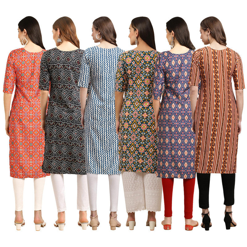 STYLISH CREPE MULTICOLOR PRINTED STRAIGHT SET OF 6 COMBO KURTA 365-373-331-383-358-344