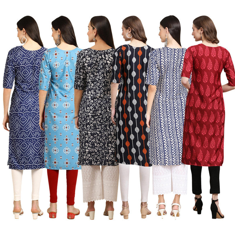 STYLISH CREPE MULTICOLOR PRINTED STRAIGHT SET OF 6 COMBO KURTA 366-361-388-330-348-337