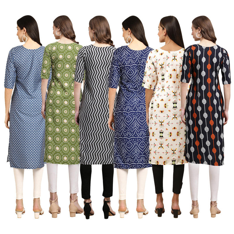 STYLISH CREPE MULTICOLOR PRINTED STRAIGHT SET OF 6 COMBO KURTA 367-338-336-366-386-330