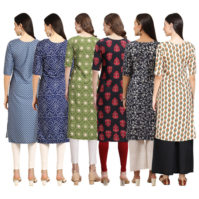 STYLISH CREPE MULTICOLOR PRINTED STRAIGHT SET OF 6 COMBO KURTA 367-366-338-345-388-352