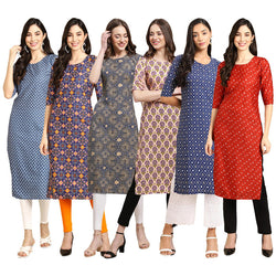 STYLISH CREPE MULTICOLOR PRINTED STRAIGHT SET OF 6 COMBO KURTA 367-369-341-332-353-370