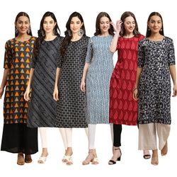 STYLISH CREPE MULTICOLOR PRINTED STRAIGHT SET OF 6 COMBO KURTA 387-363-362-331-337-388