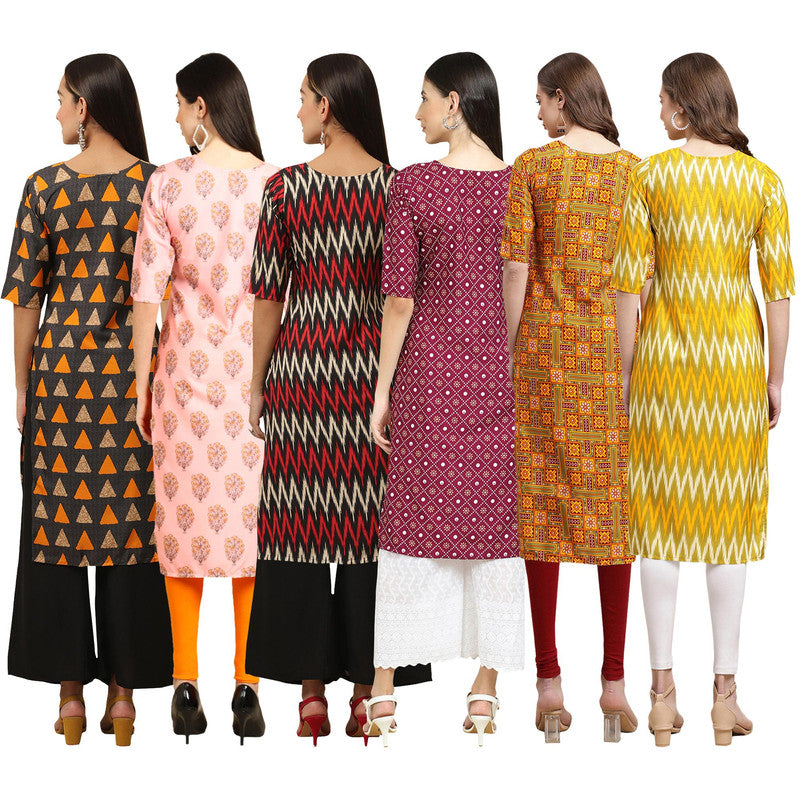 STYLISH CREPE MULTICOLOR PRINTED STRAIGHT SET OF 6 COMBO KURTA 387-368-382-355-333-329