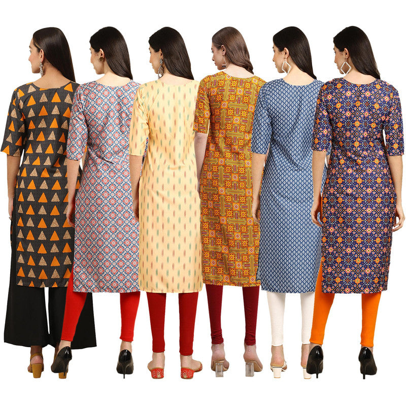 STYLISH CREPE MULTICOLOR PRINTED STRAIGHT SET OF 6 COMBO KURTA 387-372-360-333-367-369