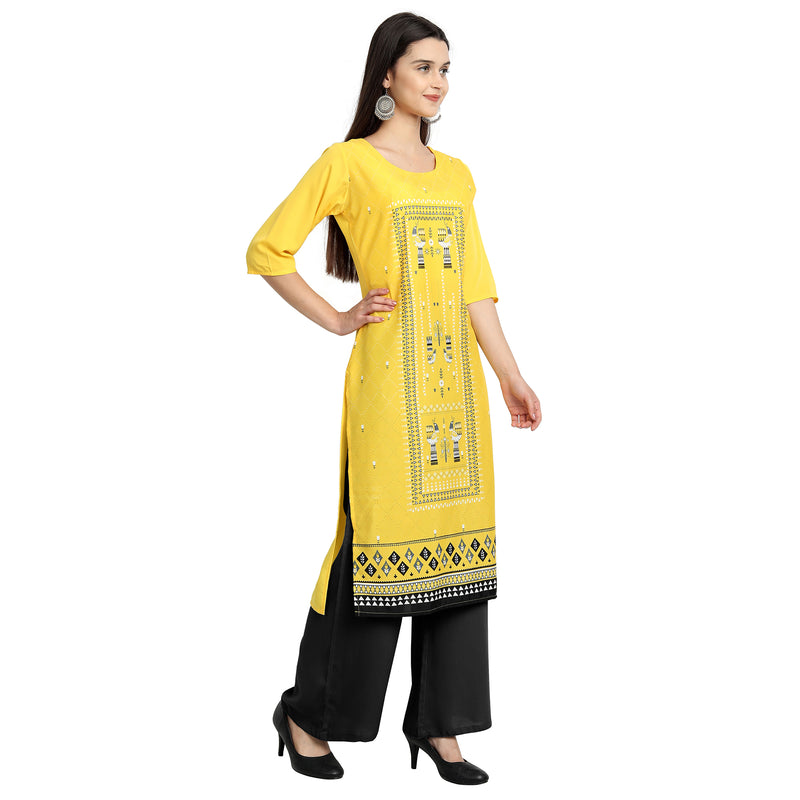 Stylish Yellow Color Printed Crepe Casual Wear Kurti