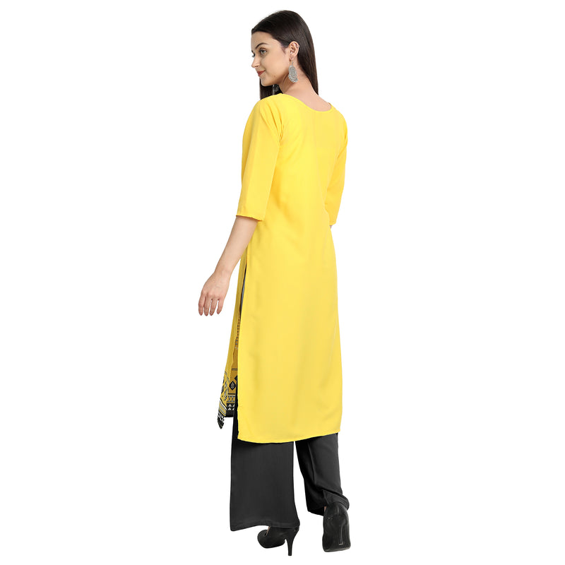 Stylish Yellow Color Printed Crepe Casual Wear Kurti