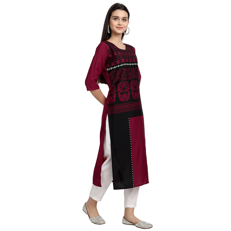 Crepe Maroon Color Digital Print Straight Kurta