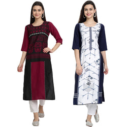 EthnicBasket Crape Multicolor Digital Print Straight Pack of 2 Kurta 530005-530247