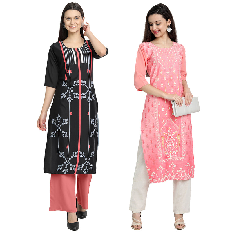 EthnicBasket Crape Multicolor Digital Print Straight Pack of 2 Kurta 530007-530216