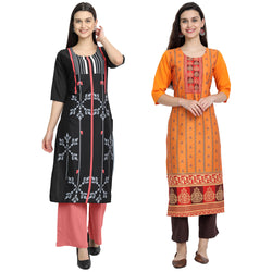 EthnicBasket Crape Multicolor Digital Print Straight Pack of 2 Kurta 530007-530229