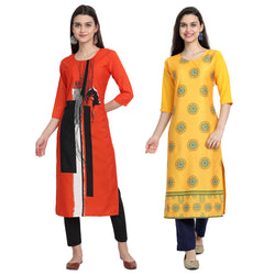 EthnicBasket Crape Multicolor Digital Print Straight Pack of 2 Kurta 530010-530236