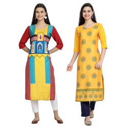 EthnicBasket Crape Multicolor Digital Print Straight Pack of 2 Kurta 530011-530236