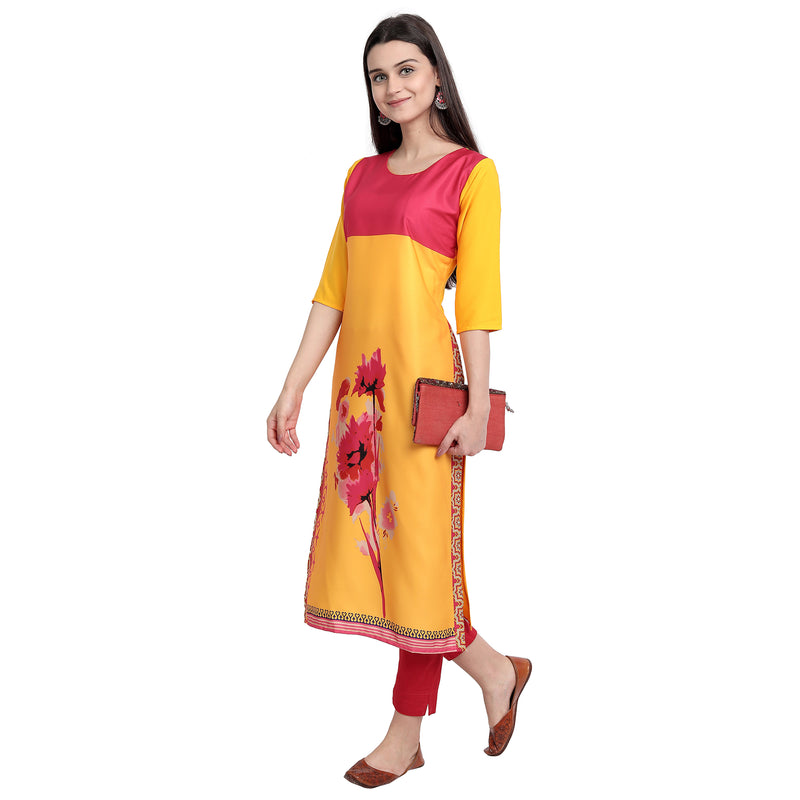 Crepe Yellow Color Digital Print Straight Kurta 530012-M