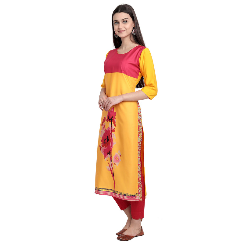 Crepe Yellow Color Digital Print Straight Kurta 530012-XL