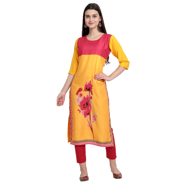 Crepe Yellow Color Digital Print Straight Kurta 530012-S