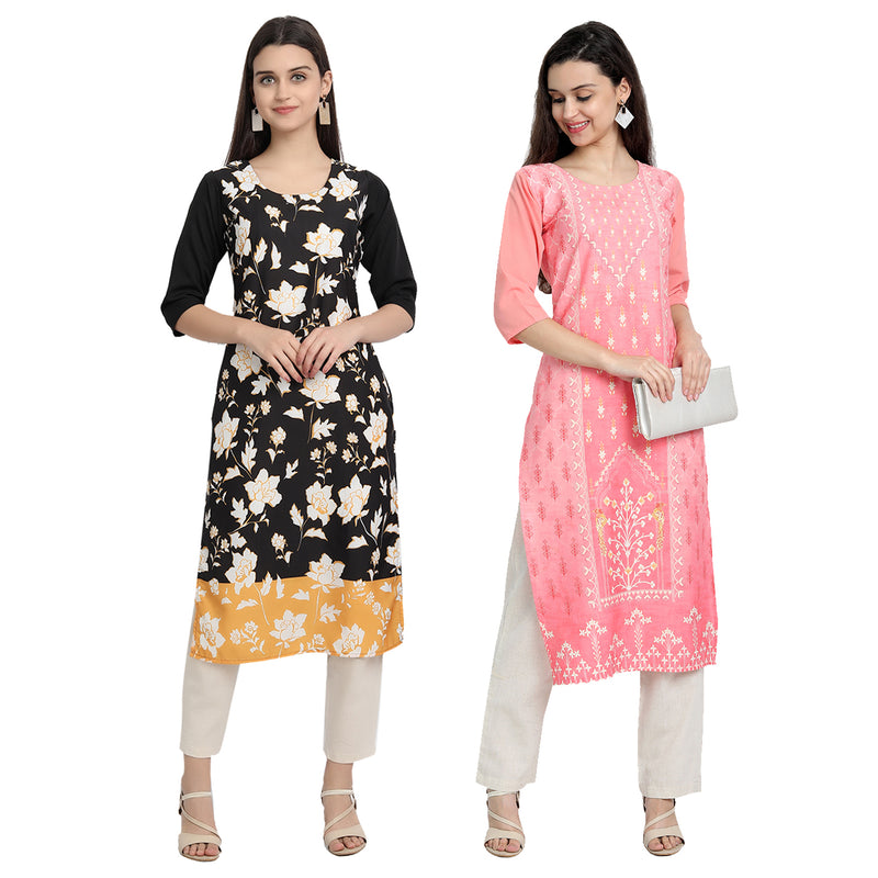 EthnicBasket Crape Multicolor Digital Print Straight Pack of 2 Kurta 530013-530216