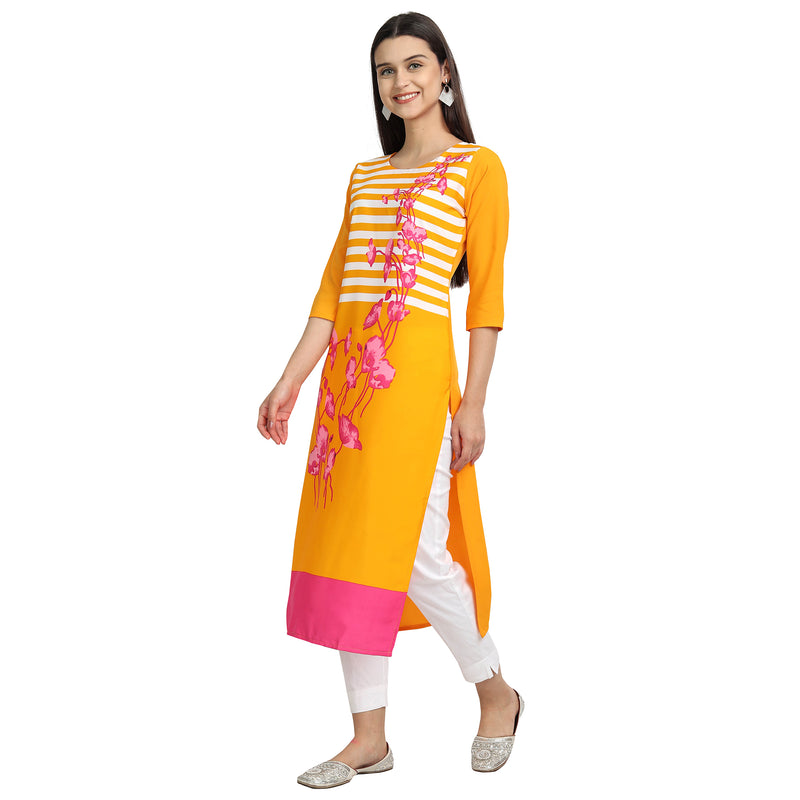 Crepe Yellow Color Digital Print Straight Kurta 530014-M