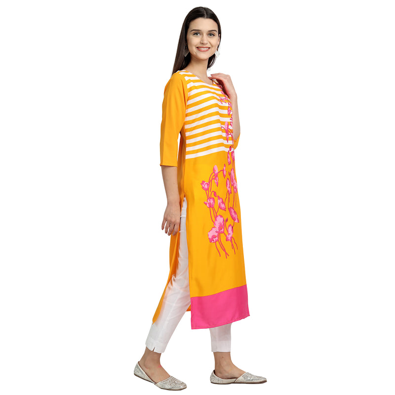 Crepe Yellow Color Digital Print Straight Kurta 530014-L