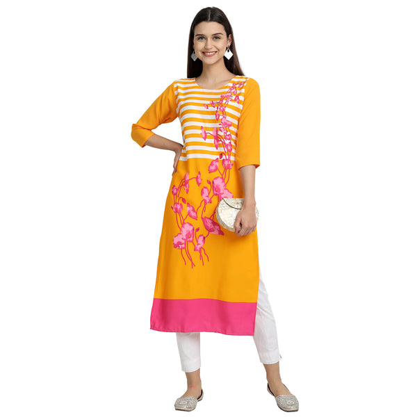 Crepe Yellow Color Digital Print Straight Kurta 530014-S