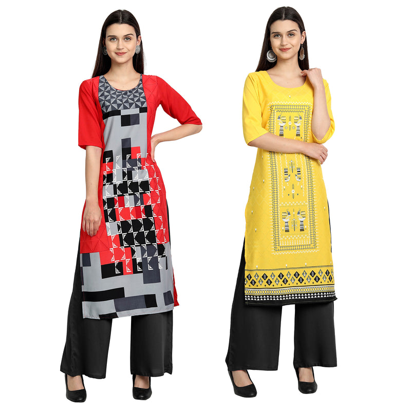 EthnicBasket Crape Multicolor Digital Print Straight Pack of 2 Kurta 530015-530001