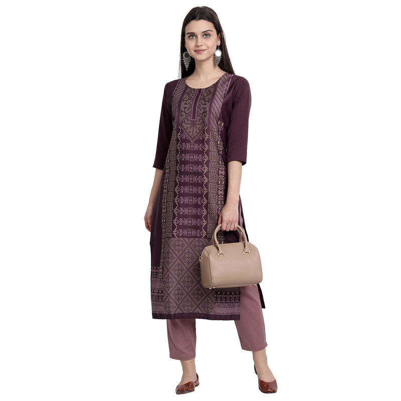 Crepe Wine Color Digital Print Straight Kurta